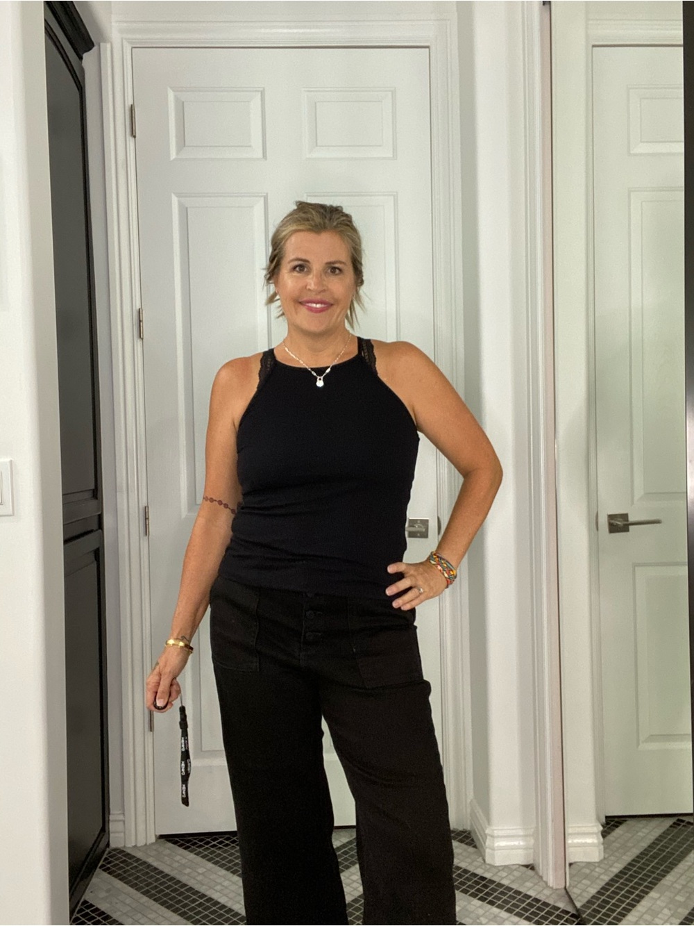 LA MIEL Black Ribbed High-Neck Tank Top